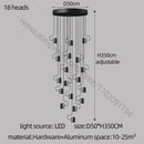Modern black led staircase chandelier for villa living room decor