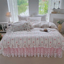 DecorBites™ French Floral Print Bedding Set: Duvet Cover, Lace Ruffles, Quilted Embroidery, Pillowcases