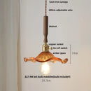 DecorBites™ LED Adjustable Pendant Light Fixture Amber Glass Walnut Wood Bar Hanging Lamp
