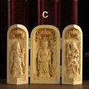 1Pc Exquisite Boxwood Carving Guanyin Buddha Statue Western Sansheng Wood Carving Crafts Home Decoration