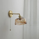Vintage amber glass copper led wall lamp with pull chain bedroom