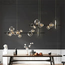 DecorBites™ Glass Ball LED Chandelier: Modern Long Pendant Lighting for Living Room and Shop