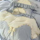 DecorBites™ Lace Embroidery Princess Bedding Set - Duvet Cover, Sheet, Pillowcases - Blue Pink Purple