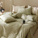 DecorBites™ Elegant Lily of the Valley Embroidery Brown Cotton Bedding Set