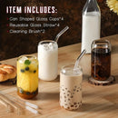 DecorBites™ Glass Drinking Glasses Set with Straws - 4-Piece Can Shaped Cups