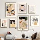 Abstract botanical and girl hand wall art set of 6 – living room decor