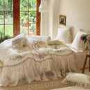 DecorBites™ Elegant Flowers Embroidery Lace Princess Wedding Bedding Set - 1200TC Cotton Duvet Cover