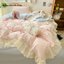 DecorBites™ Korean Princess Style Cotton Bedding Set with Ruffles and Lace