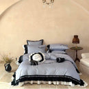 DecorBites™ Flowers Embroidery Ruffles Cotton Bedding Set with Duvet Cover, Sheet, Pillowcases