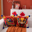 DecorBites™ Dragon Year Cushion Cover 45x45cm Decorative Throw Pillow with Hair Ball Embroidery
