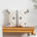 DecorBites™ Geometric Tufted Tassel Cushion Cover White Grey Bohemian Decor Pillow Cover