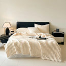 DecorBites™ Cozy Coral Fleece Striped Solid Blanket for Winter Sofa Cover Queen King Sizes
