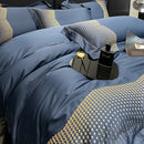 DecorBites™ 1000TC Cotton Embroidery Luxury Bedding Set in Blue White Champagne