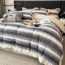 DecorBites™ Cozy Faux Fur Bedding Set: Gradient Rabbit Fur Plush Cover Sheet Pillowcases