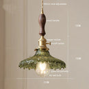 DecorBites™ Green Glass LED Pendant Lamp with Copper Wood Handle for Modern Nordic Home Decor