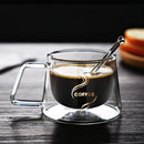 DecorBites™ Glass Double Wall Coffee Mug with Handle, 200ml Heat-resistant Espresso Cup