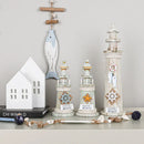 DecorBites™ Coastal Wooden Lighthouse & Ship Model for Mediterranean Home Decor