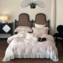 DecorBites™ Egyptian Cotton Flowers Bedding Set with Lace Ruffles, Queen/King, 1000TC
