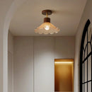 DecorBites™ Amber Glass Wood LED Ceiling Light Fixture for Modern Living Room.