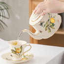 DecorBites™ Gold Edge Cup & Saucer Set: Lemon Teapot, Coffee Mug, Ceramic Plates & Drinkware