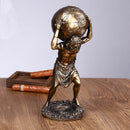 DecorBites™ Atlas Resin Statue: Greek Titan Holding Astronomy Globe, Bronze Finish