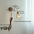 DecorBites™ Clear Glass LED Wall Sconce Pull Chain Switch Rotate Arm Walnut Wood Stair Light