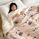 Cartoon lamb wool panda blanket cream & green bedroom throw