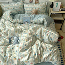 DecorBites™ Cute Cartoon Washed Cotton 4-Piece Bedding Set for Spring Soft Skin-Friendly Sheets