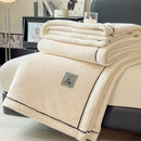 DecorBites™ Cozy Jacquard Plush Blanket - Soft Coral Fleece - All-Season - European Solid Stripes