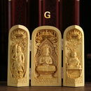 1Pc Exquisite Boxwood Carving Guanyin Buddha Statue Western Sansheng Wood Carving Crafts Home Decoration