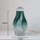 DecorBites™ Green Ripple Glass Vase with Artificial Flowers for Home Decor