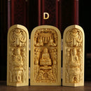 1Pc Exquisite Boxwood Carving Guanyin Buddha Statue Western Sansheng Wood Carving Crafts Home Decoration