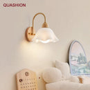 DecorBites™ Cream LED Wooden Flower Wall Lamp, Modern Bedroom Bedside Reading Light