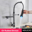 DecorBites™ LED Spring Kitchen Faucet: Dual Swivel Spout, Pull Down, Hot Cold Mixer Tap