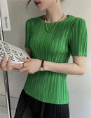 Woman Clothing  Top Women  Pleated Short-sleeved Female