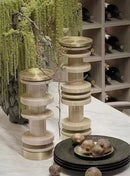 DecorBites™ Luxe Brown Travertine Marble Candle Holder with Metal Base