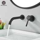 DecorBites™ Gold Brass Bathroom Faucet with Modern Lever Handle, Wall Mount Sink Tap