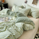 DecorBites™ Japanese Style Check Duvet Cover Set - Soft Washed Quilt Cover & Pillowcase
