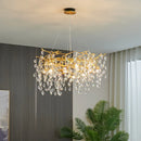 DecorBites™ Golden Crystal Tree Chandelier, Luxury Matte Aluminum Art Ceiling Light for Living Room