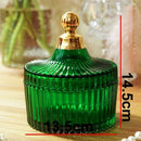 DecorBites™ Green Striped Glass Jar with Lid, Small Objects Jewelry Storage Jar