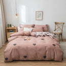 Pink heart cartoon print bedding set bedroom satin finish duvet cover