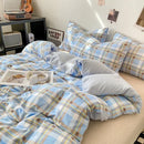 DecorBites™ Japanese Style Check Duvet Cover Set - Soft Washed Quilt Cover & Pillowcase