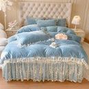 DecorBites™ Lace Princess Bedding Set with Velvet Bed Skirt & Quilt Cover