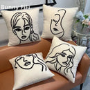 DecorBites™ Lambswool Face Cushion Cover 45x45 Beige White Abstract Art Pillowcase