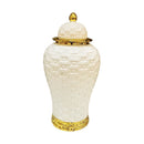 DecorBites™ Golden Flower Vase Ceramic Checkmate Jar Weave Pattern Home Decoration Accessories