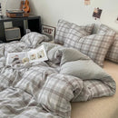 DecorBites™ Japanese Style Check Duvet Cover Set - Soft Washed Quilt Cover & Pillowcase