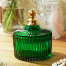 DecorBites™ Green Striped Glass Jar with Lid, Small Objects Jewelry Storage Jar