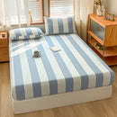 DecorBites™ Cotton Stripe Fitted Sheet- Single Cozy Mattress Cover with Elastic Band