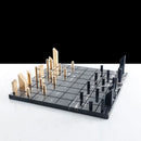 DecorBites™ Golden Metal Marble Chessboard: Geometric Square Check King Game Decor Figurines