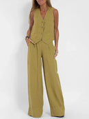 Women Sleeveless Vest – Casual Colorblock Collage Pants Suit